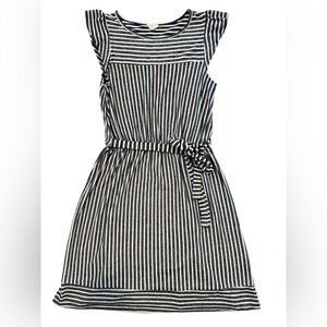 Caution To The Wind Navy & White Striped Belted Dress - Estimated Size Small